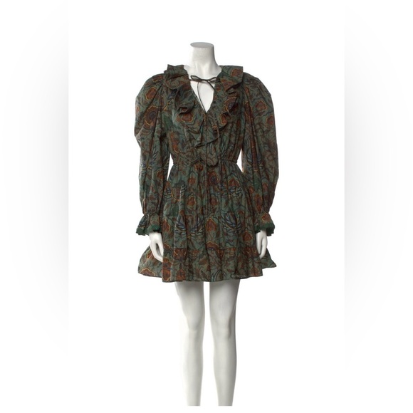 Ulla Johnson Caris Red and Brown Cocktail Dress with Bishop Sleeves SZ 2 - Picture 6 of 16